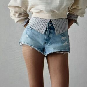BDG Light Blue Jean Shorts Distressed Raw Hem High-Waisted